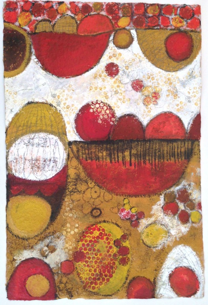 Circles unbound 4 mixed media on handmade paper by Suzanne Bethell