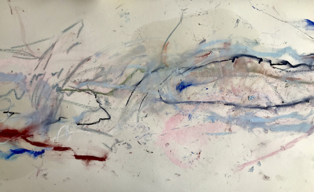 Sitar -Raga Todi 3, oil stick, neo crayon, soft pastel on paper by Suzanne Bethell