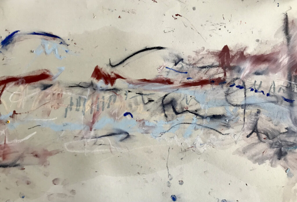 Sitar -Raga Todi 4, oil stick, neo crayon, soft pastel on paper by Suzanne Bethell