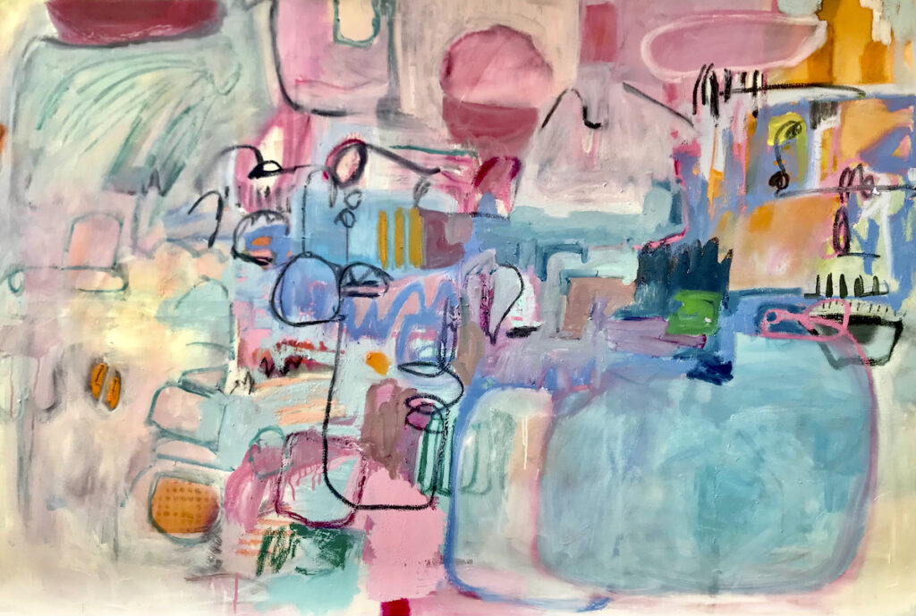 Lazy Days, acrylic,spray paint, oil stick on canvas 100cm x 150cm by Suzanne Bethell