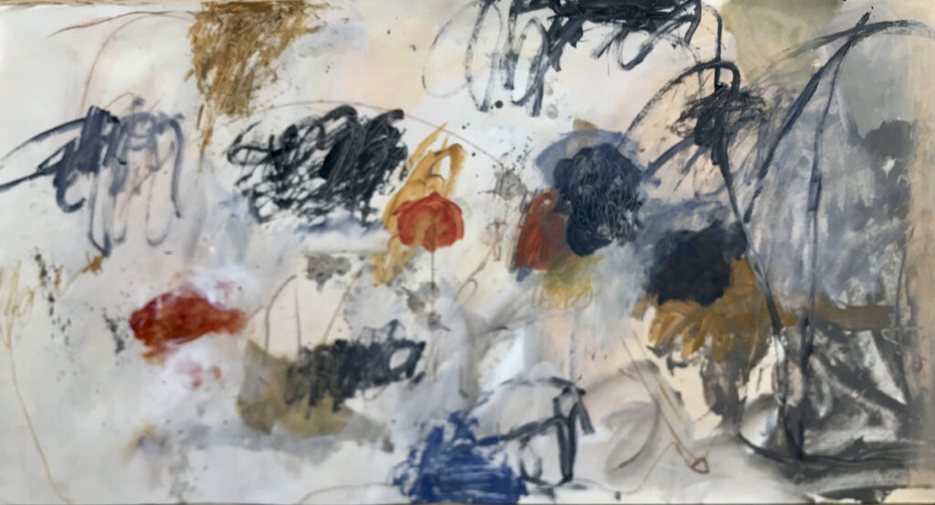 When the wind blows 2, acrylic & crayon on paper 56cm x 163cm