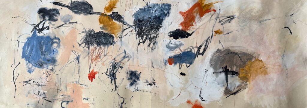 When the wind blows - Bowie (2023) acrylic & crayon on paper 56cm x 148cm by S Bethell