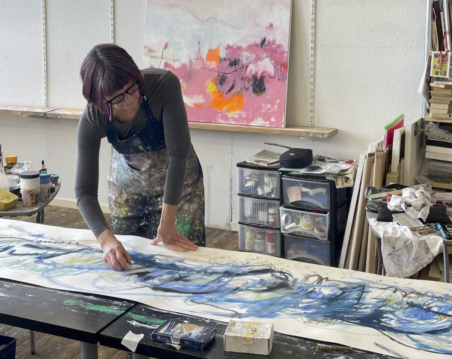 In the studio March 2024 Translating Gymnopedie 3, Satie, 
 into colour & marks